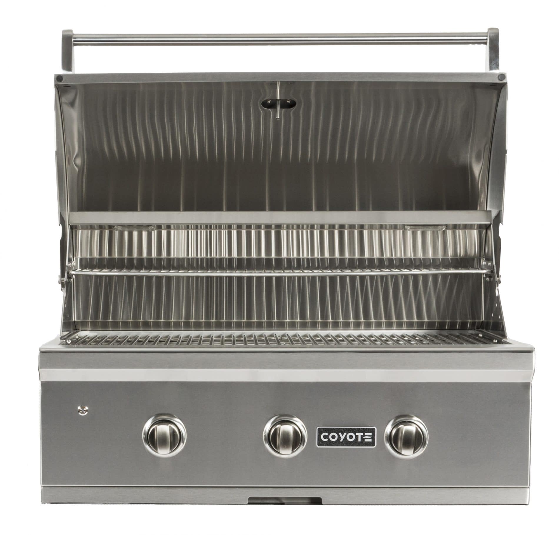 Coyote C2C34NG C-Series 34-Inch 3-Burner Built-In Natural Gas Grill - Hood Open