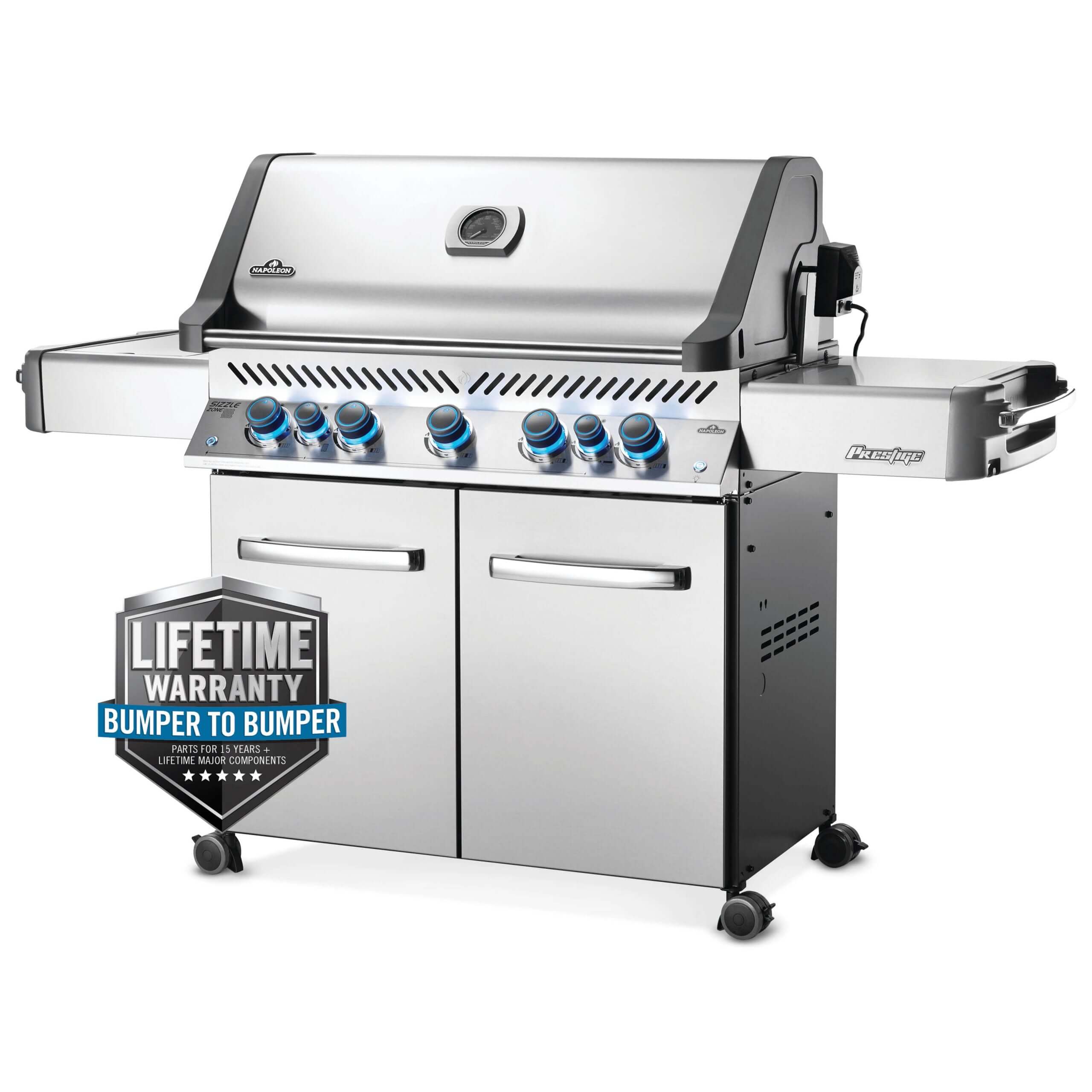 Napoleon Prestige 665 Freestanding Gas Grill with Infrared Rear Burner and Infrared Side Burner and Rotisserie Kit