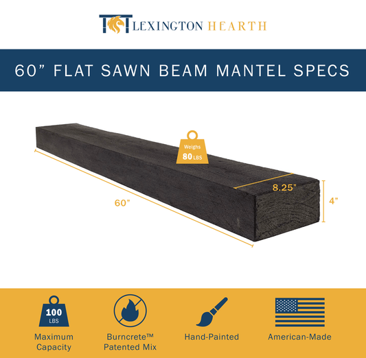 Flat Sawn Non-Combustible Concrete Fireplace Mantel Shelf