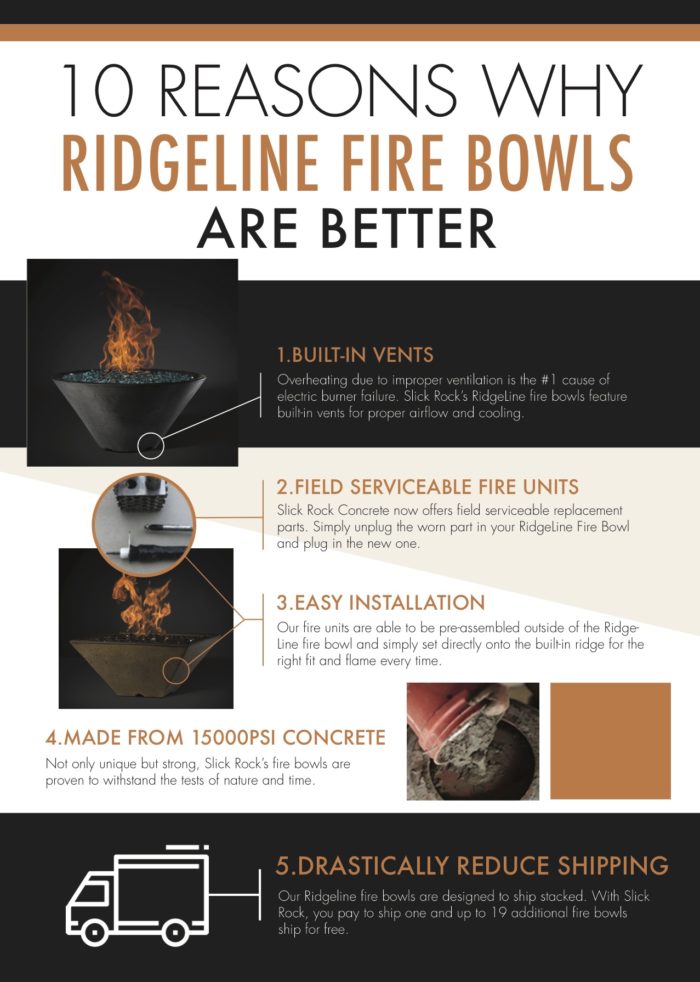 Slick Rock Concrete - RidgeLine Series Conical Fire Bowl - Electronic Ignition