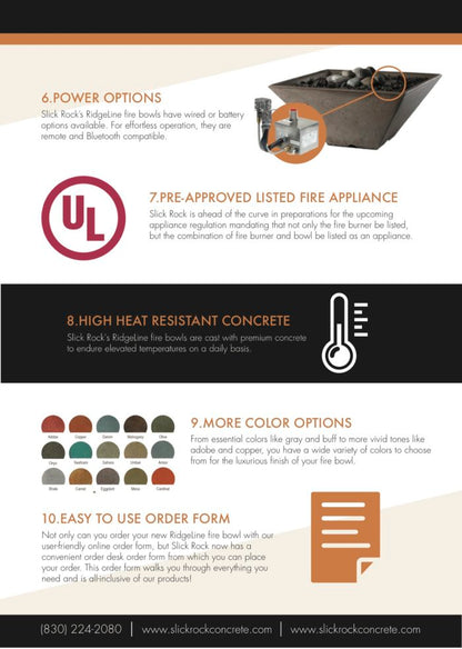 Slick Rock Concrete - RidgeLine Series Square Fire Bowl - Match Lit