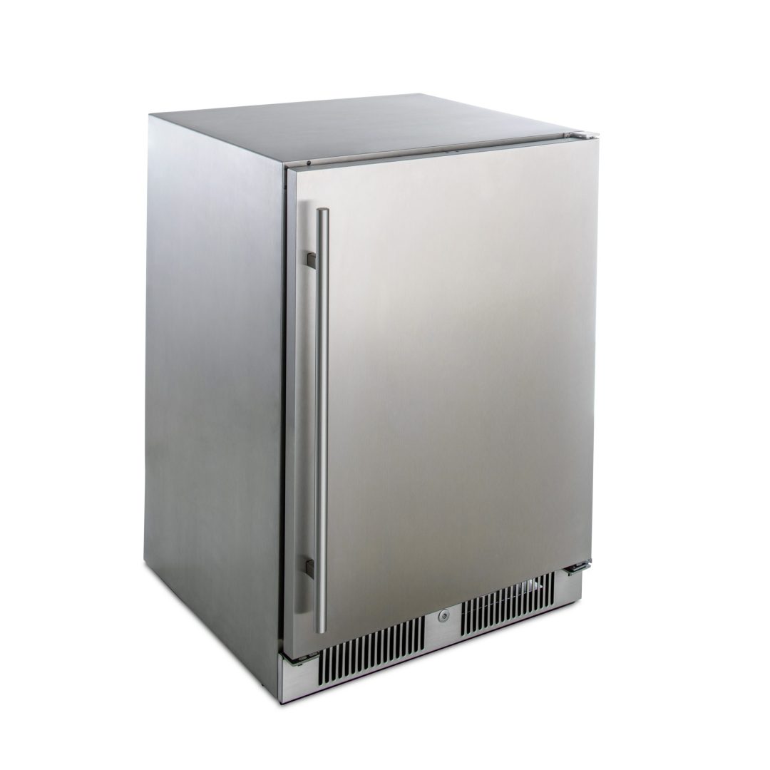 A 304 Stainless Steel 24-Inch Blaze outdoor compact refrigerator with a stainless steel finish and a single door - Outdoor Refrigeration