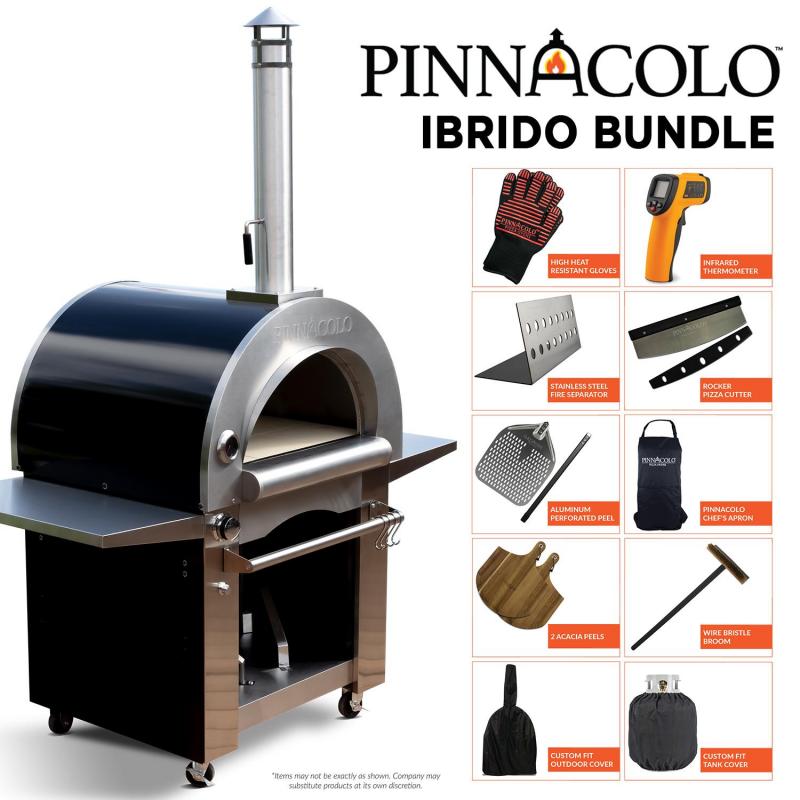 Pinnacolo - Ibrido Hybrid Gas/Wood Oven with Cart, 35,000 btu LP Burner, Includes Premium Accessory Package - PPO-1-03