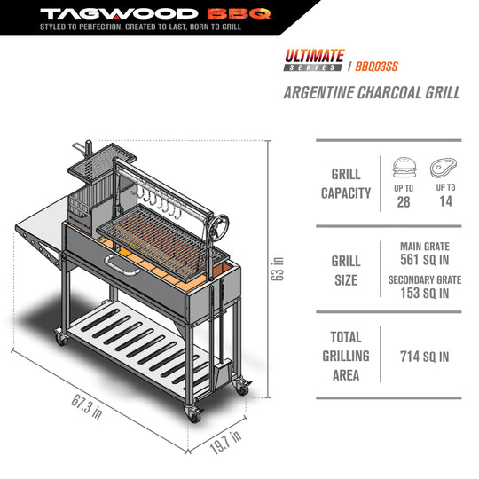 Tagwood BBQ Fully Assembled Argentine Santa Maria Wood Fire & Charcoal Grill - BBQ03SS