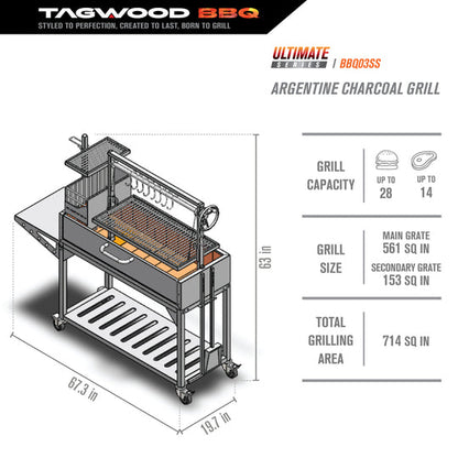 Tagwood BBQ Fully Assembled Argentine Santa Maria Wood Fire & Charcoal Grill - BBQ03SS