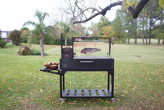 Tagwood BBQ Fully Assembled Black Argentine Santa Maria Wood Fire & Charcoal Grill - BBQ03SIF