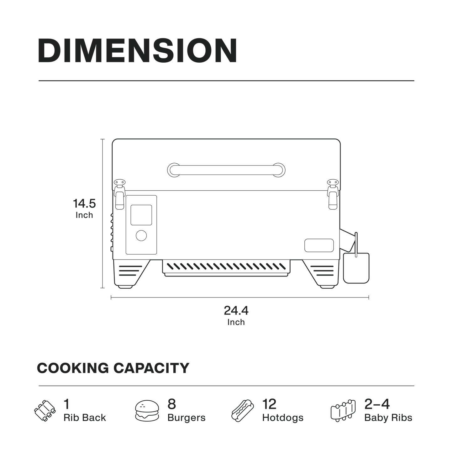 Asmoke AS300 Portable Wood Pellet Grill Dimensions