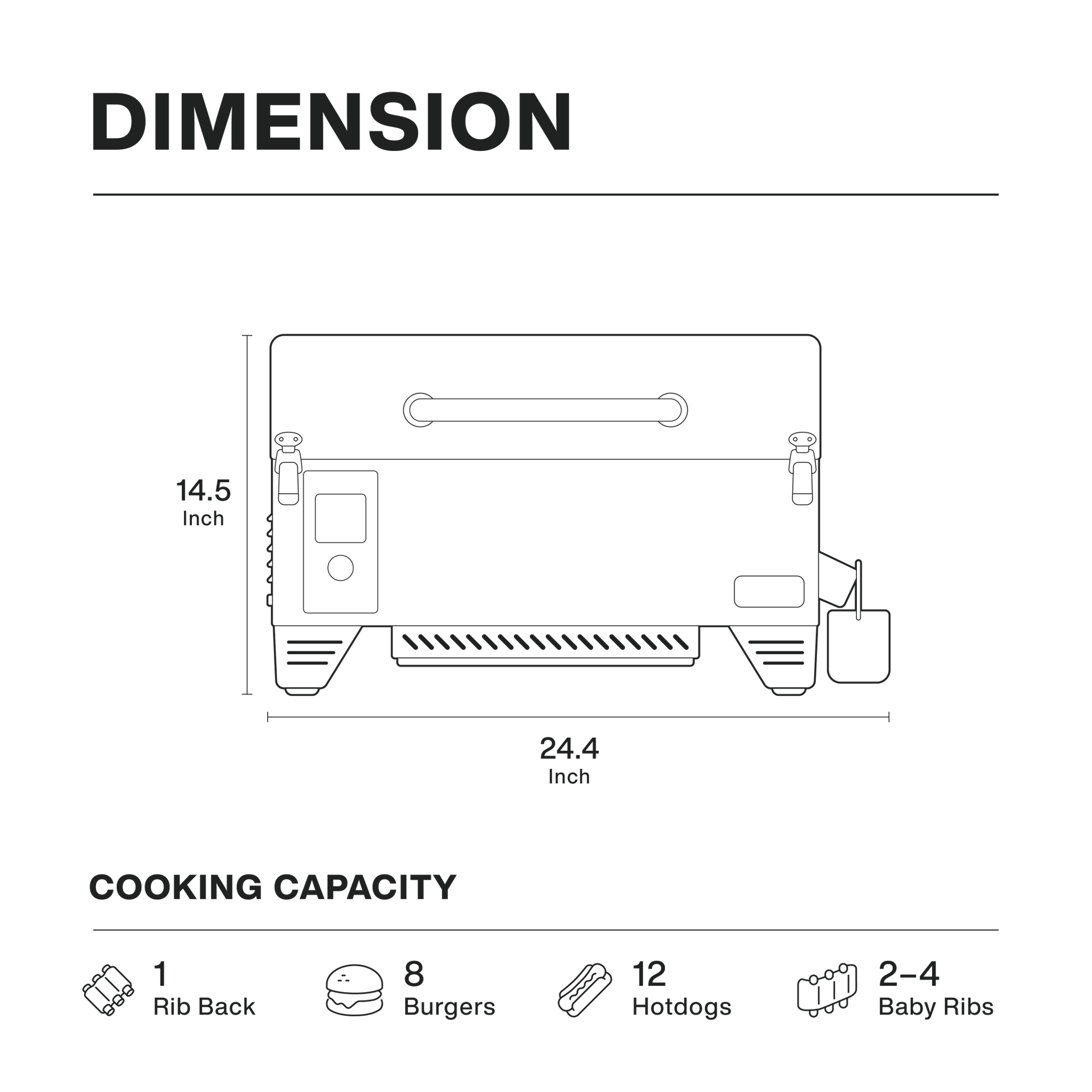 Asmoke AS300 Portable Wood Pellet Grill Dimensions