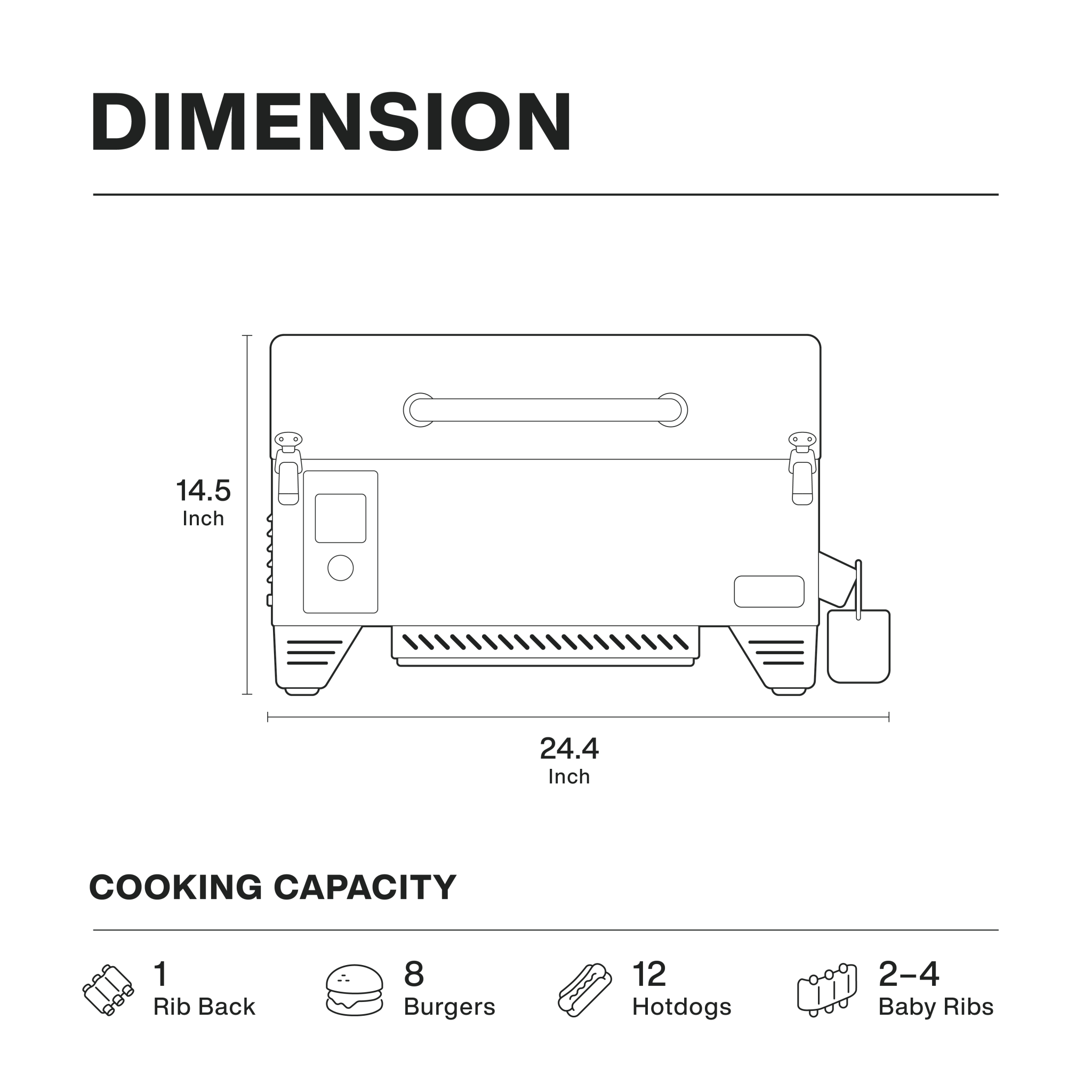 Asmoke AS300 Portable Wood Pellet Grill Dimensions