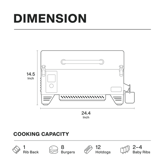 Asmoke AS300 Portable Wood Pellet Grill Dimensions