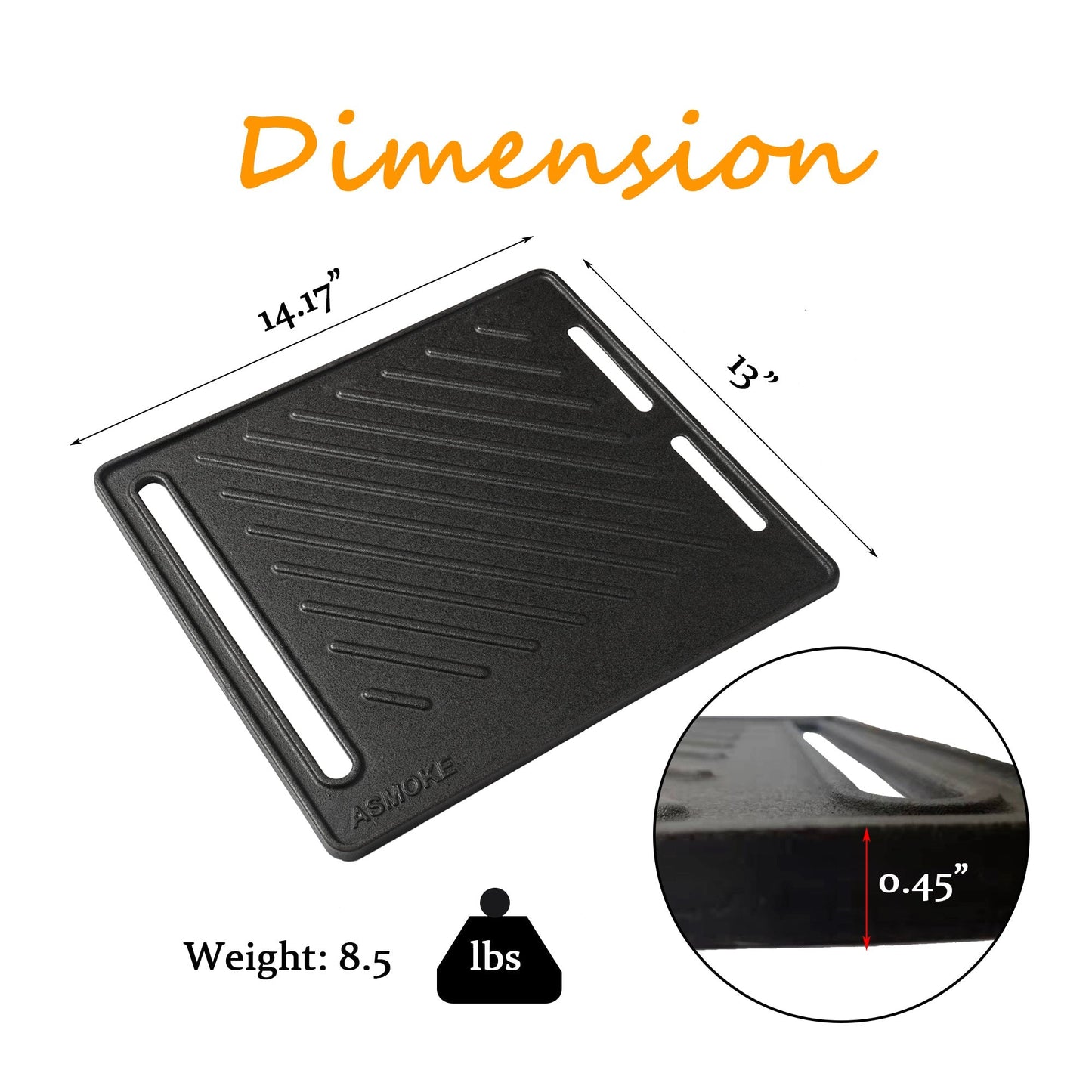 ASMOKE Cast Iron Reversible Griddle Plate