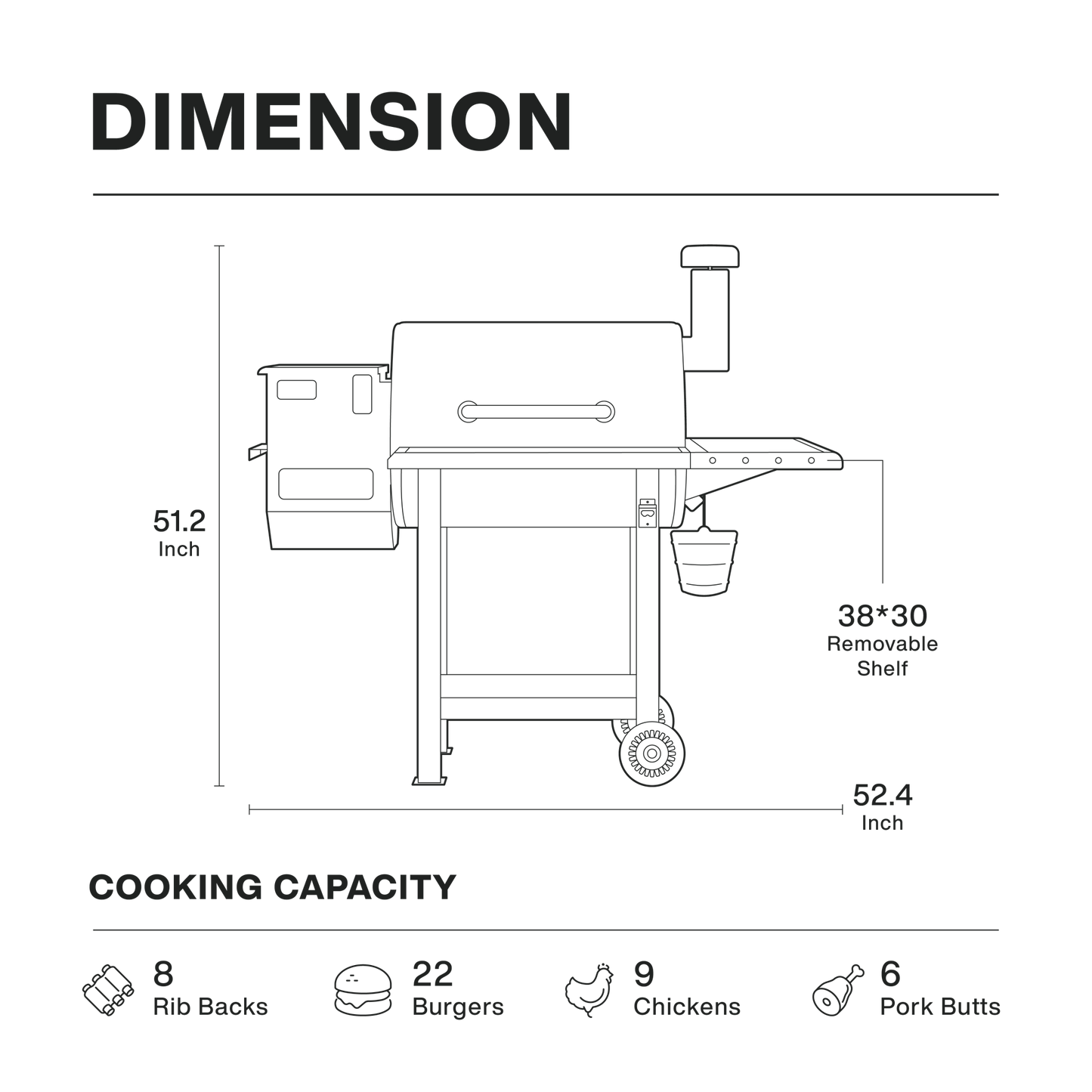 ASMOKE Removable Shelf Wood Pellet Grill Smoker AS660N-1
