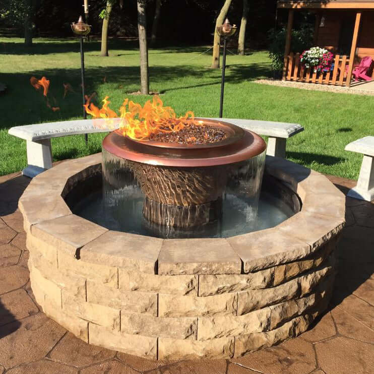 60" Round Olympian Fire & Water Fountain - Copper - 360 Spill - OPT-OLY60E12