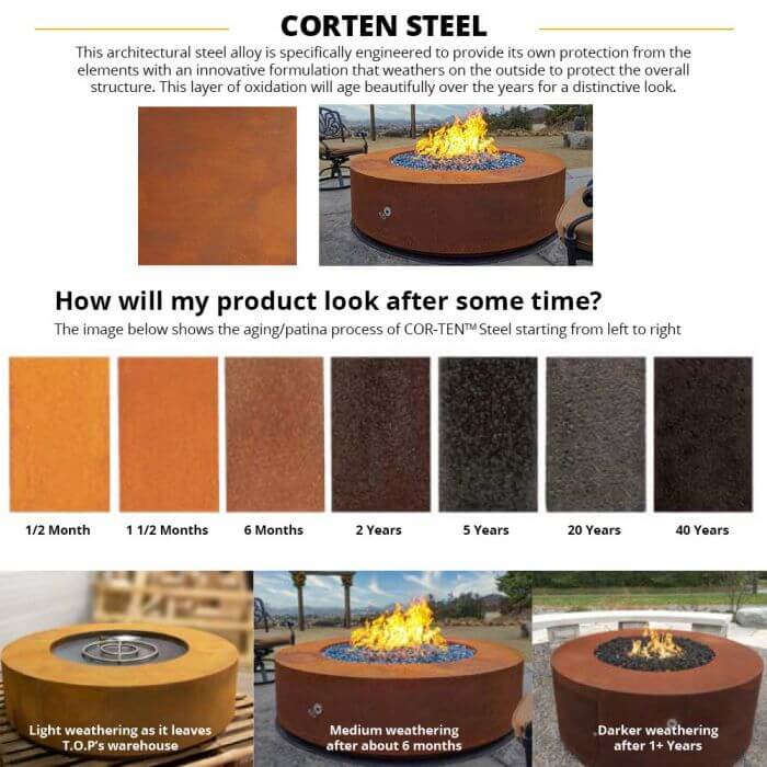 TOP Fires by The Outdoor Plus OPT-ALMCS Alameda Linear Corten Steel Gas Fire Table